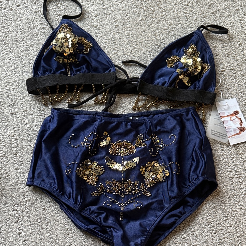 Her Pony Matching Gold and Blue Embellished Festival Set - Picture 3 of 4